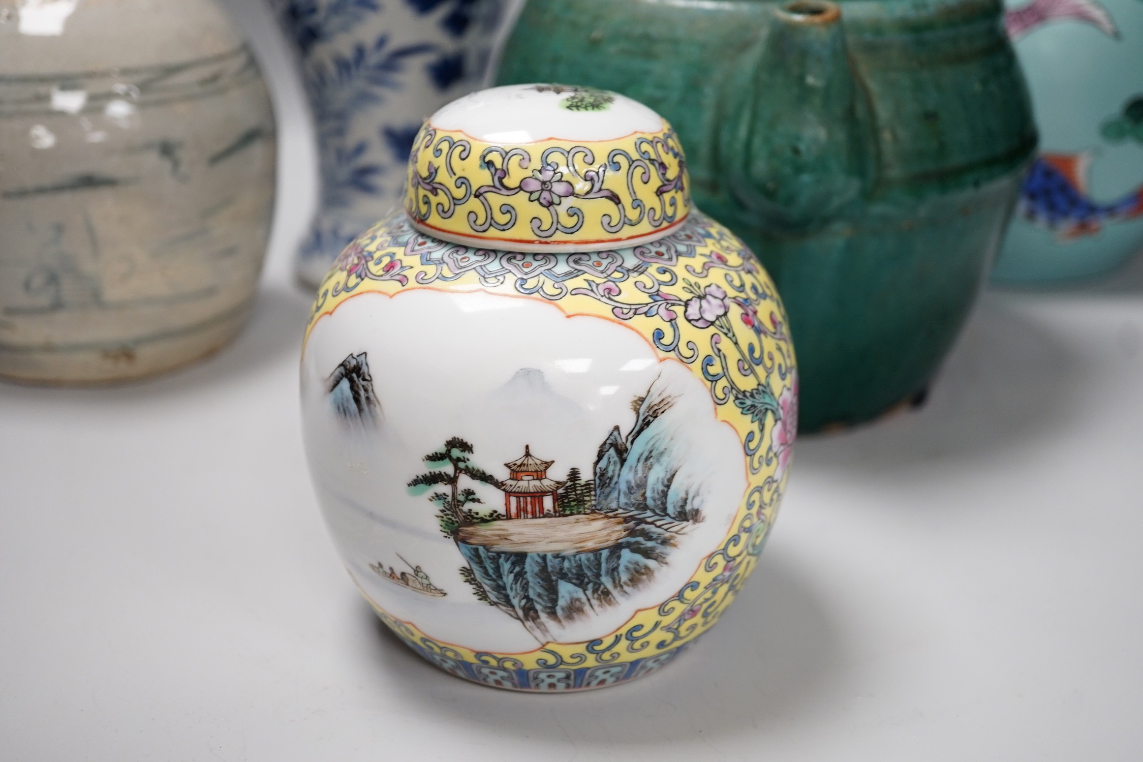 A group of Chinese porcelain, to include a Chinese blue and white vase, tallest 31cm